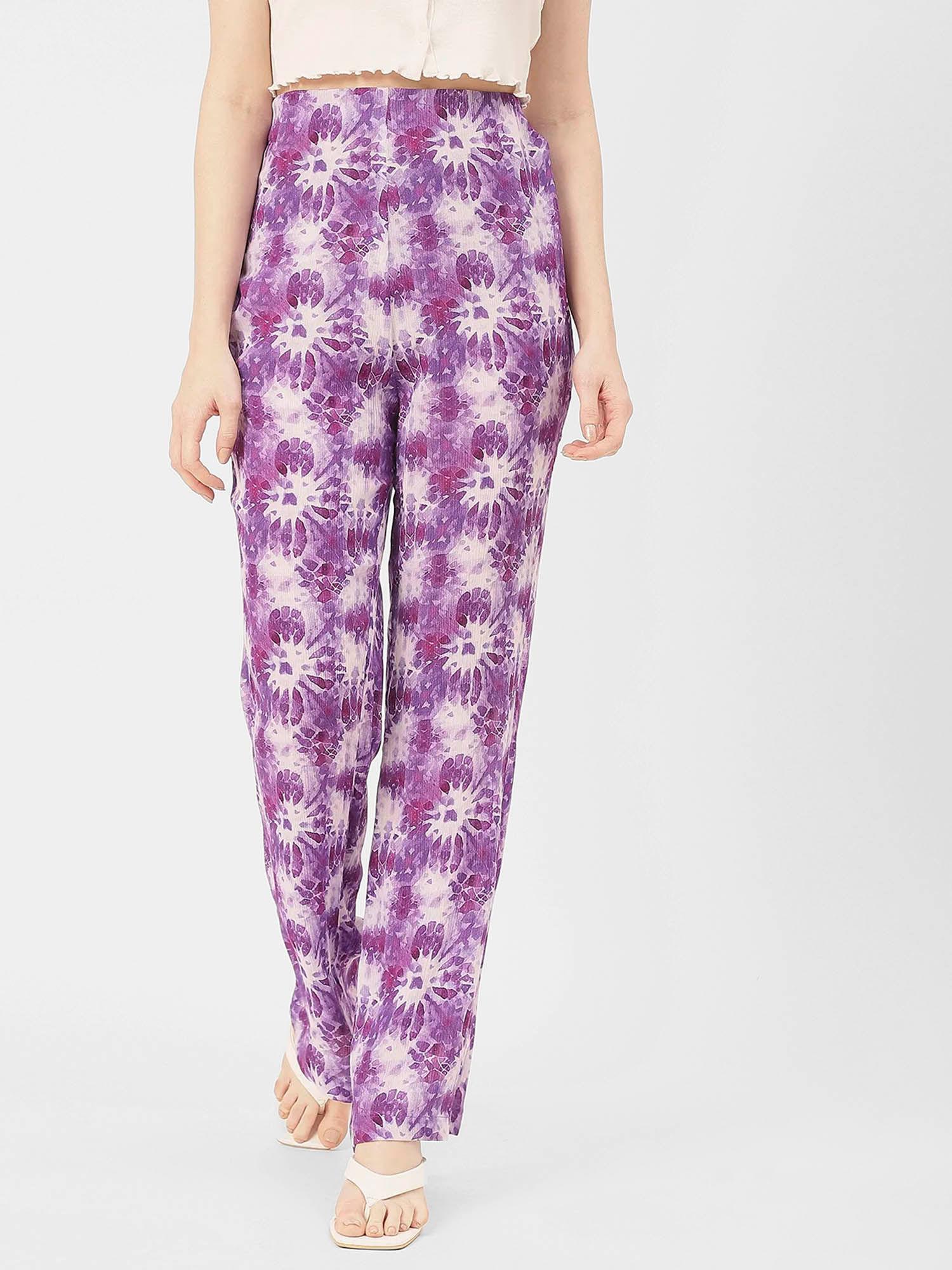 women gathered fit rayon printed lavender pant