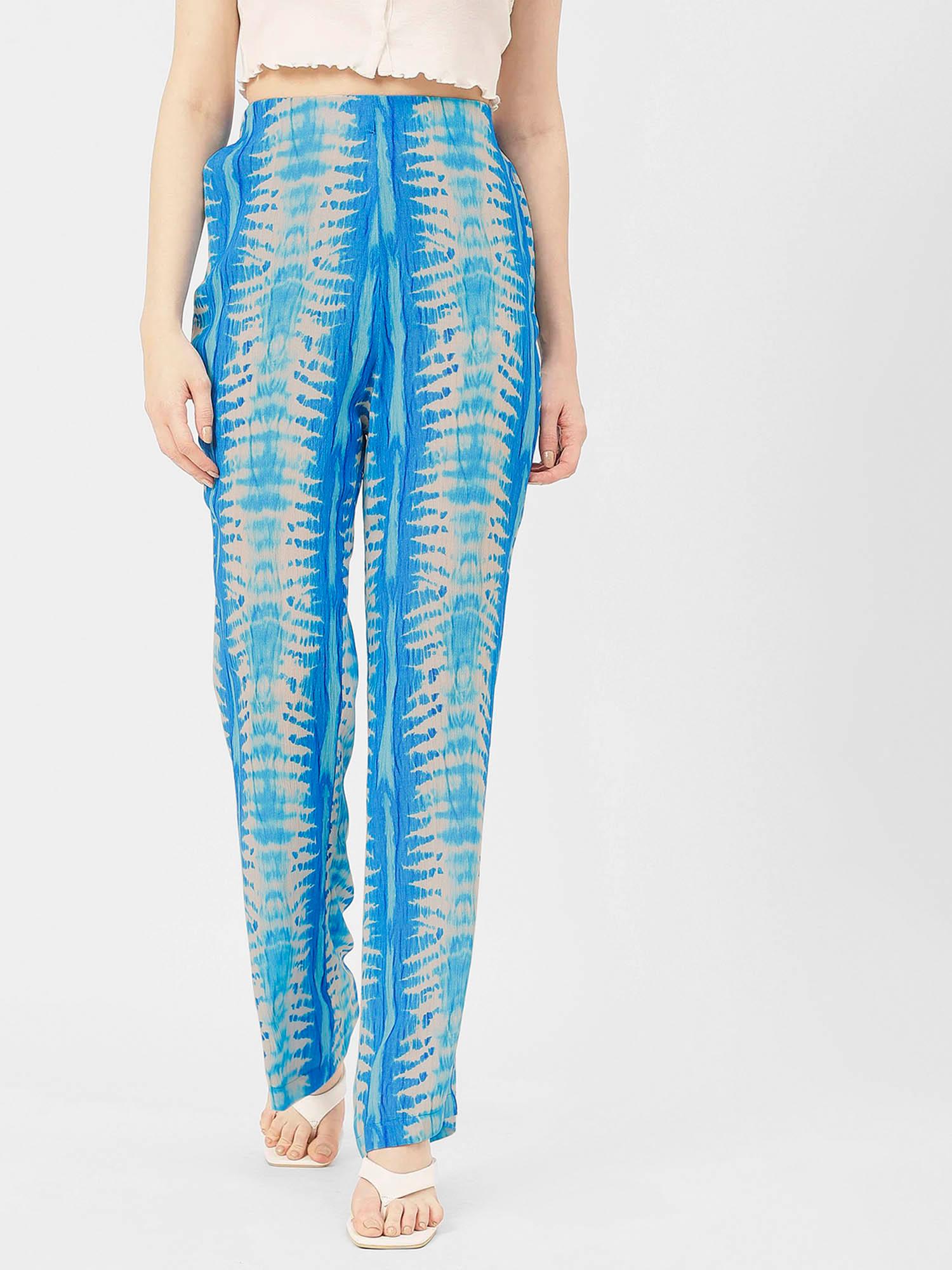 women gathered fit rayon tie & dye blue pant