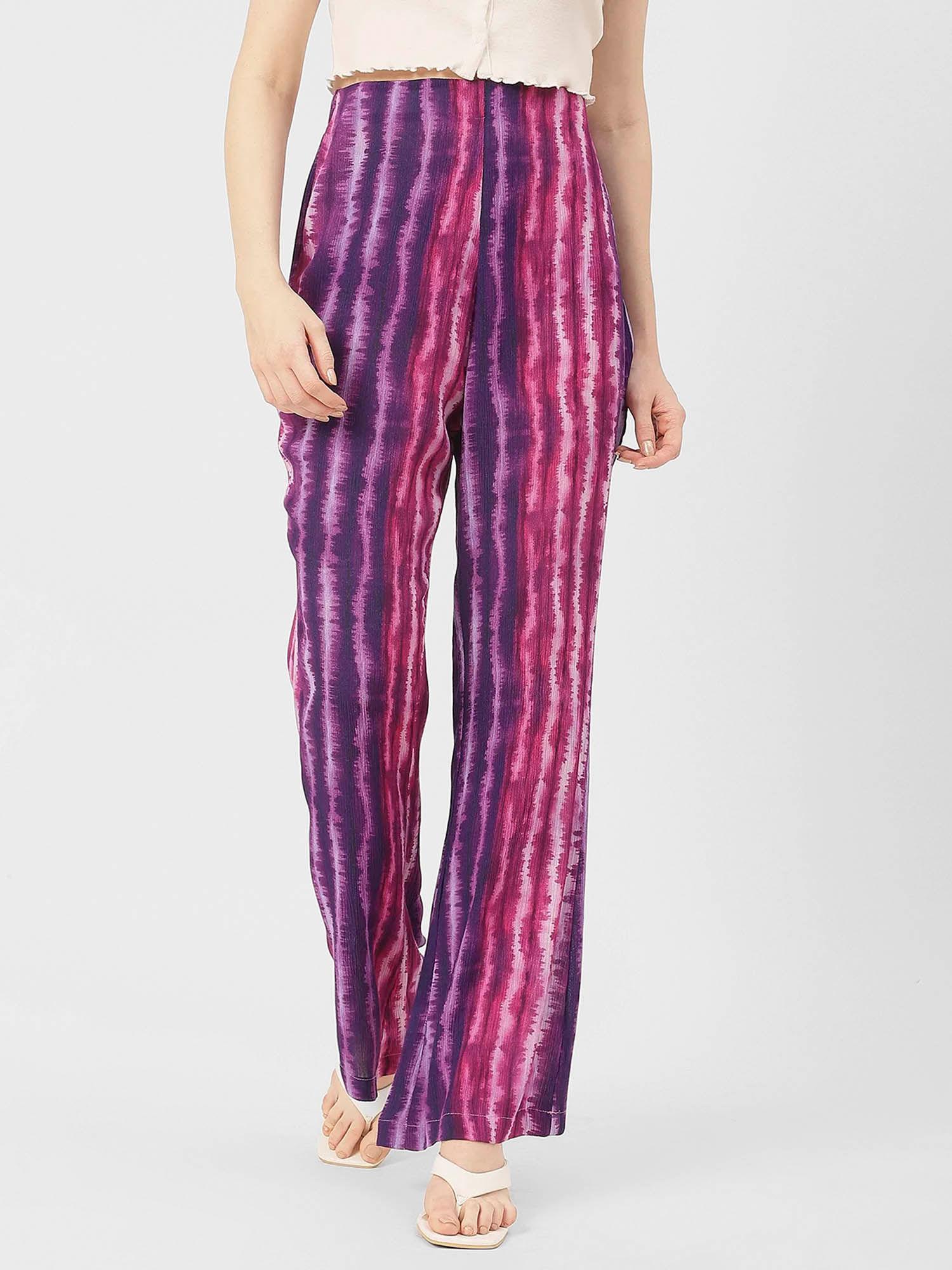 women gathered fit rayon tie & dye purple pant