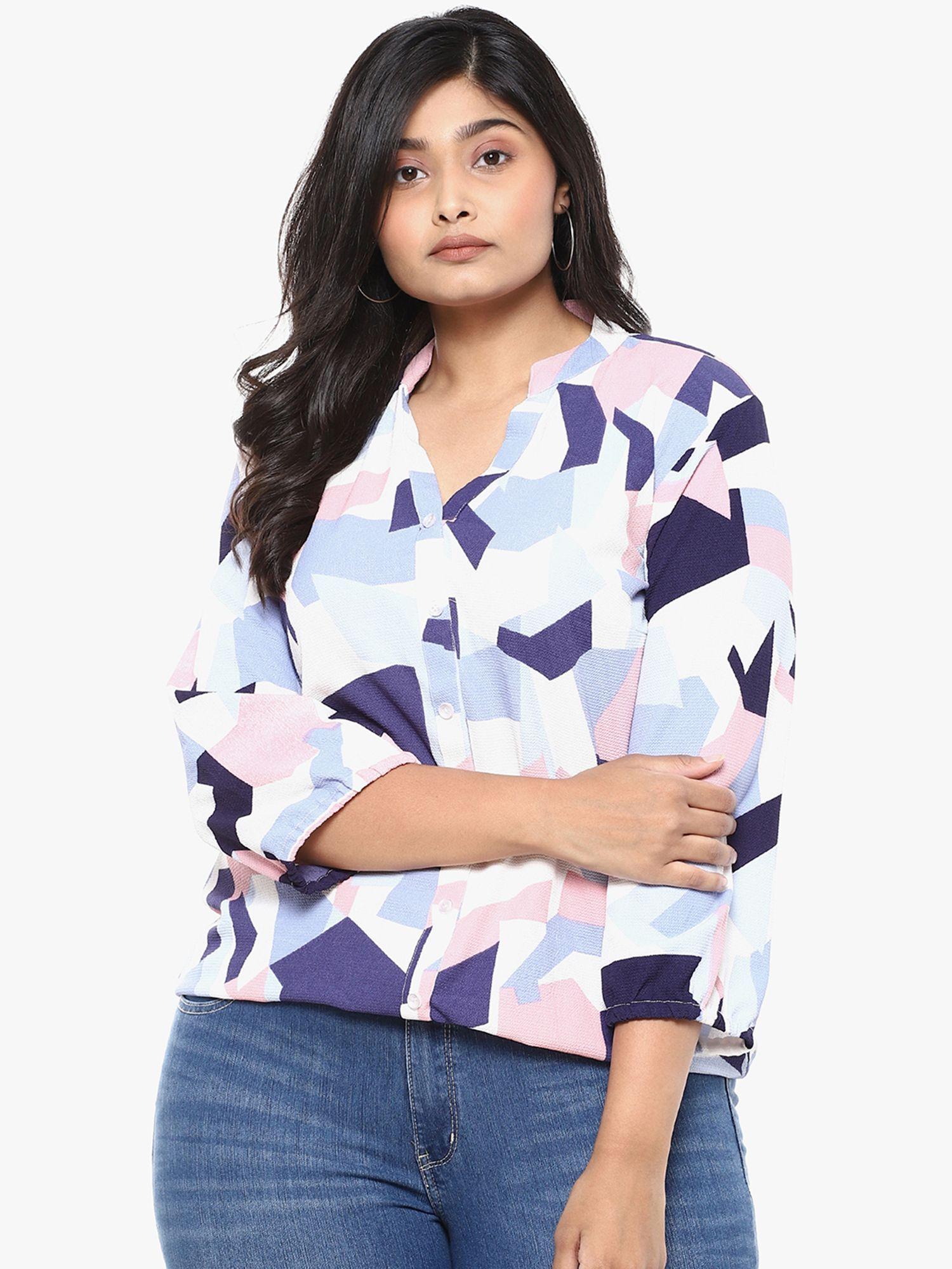 women geometric design casual shirt multi-color