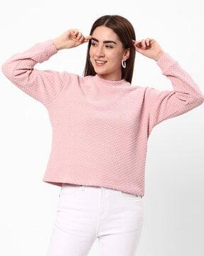 women geometric-knit round-neck pullover