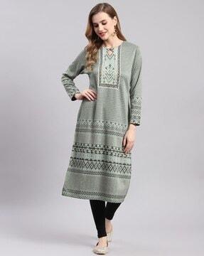 women geometric-knit straight kurta