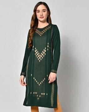 women geometric-knit straight sweater kurta