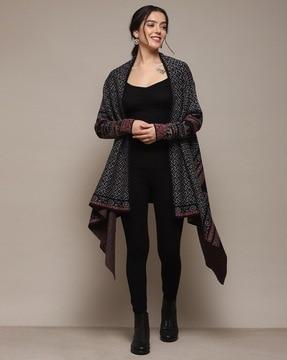 women geometric-knit yarn-dyed regular fit shrug