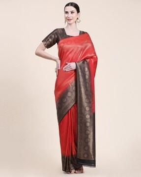 women geometric pattern saree with contrast zari border