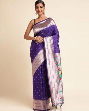 women geometric pattern saree with contrast zari border