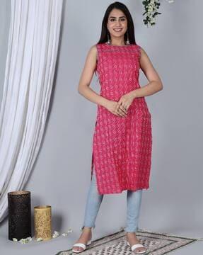 women geometric pattern straight kurta