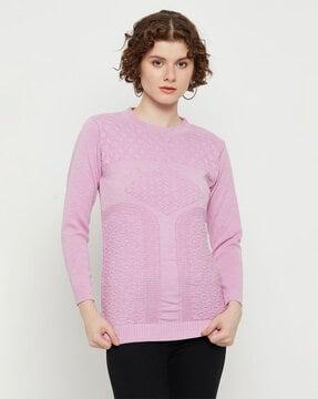 women geometric pattern sweater with round neck