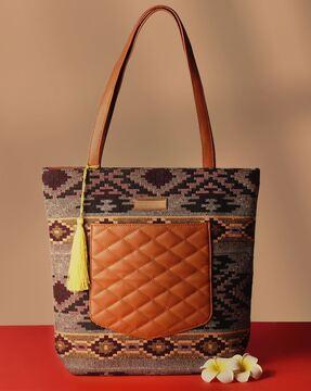 women geometric-pattern tote bag with tassels