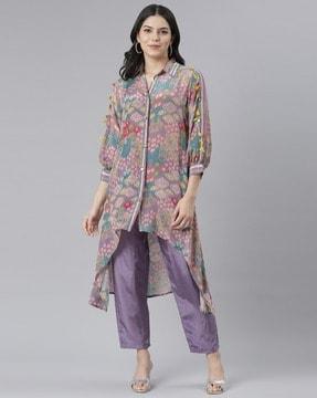 women geometric print a-line kurta & pants set