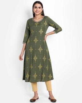 women geometric print a-line kurta