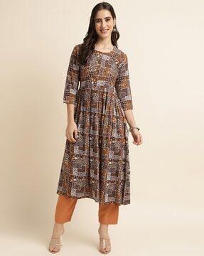 women geometric print anarkali kurta