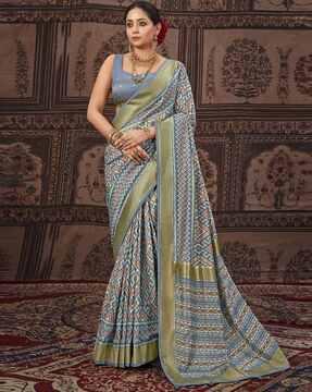 women geometric print art silk saree