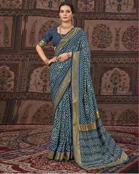 women geometric print art silk saree