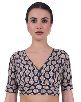 women geometric print back-open blouse