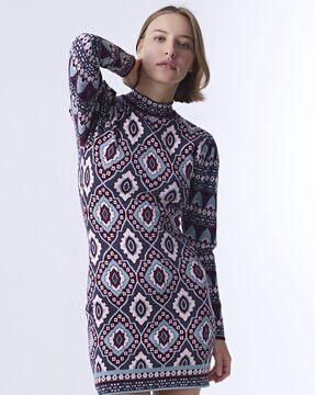 women geometric print bodycon dress