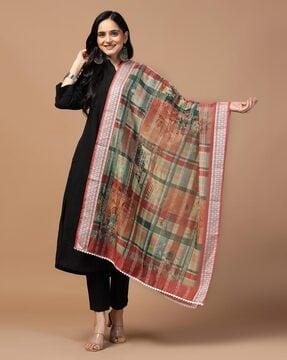 women geometric print chanderi silk dupatta