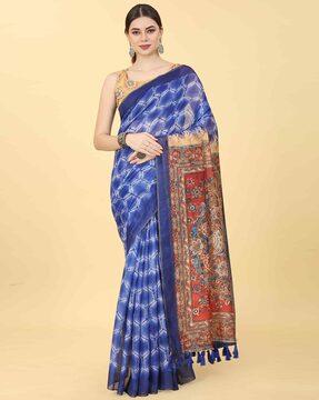 women geometric print cotton saree with tassels