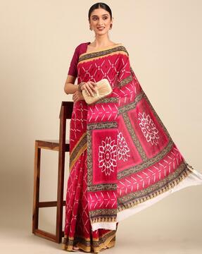 women geometric print cotton saree