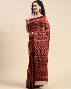 women geometric print cotton saree