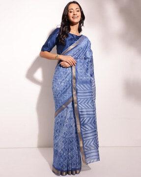 women geometric print cotton silk saree