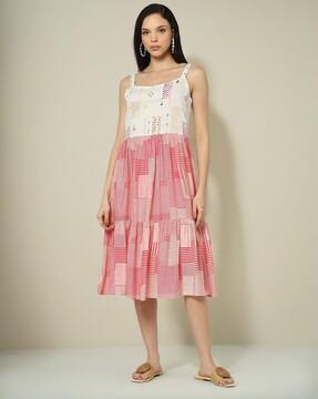 women geometric print fit & flare dress