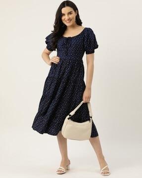 women geometric print fit & flare dress