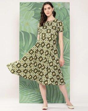 women geometric print fit & flare dress