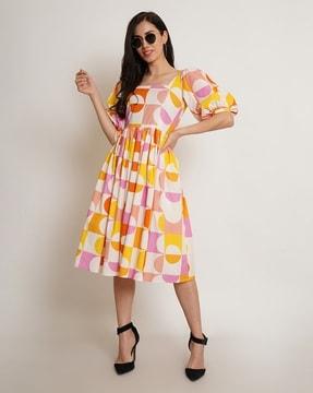 women geometric print fit & flare dress