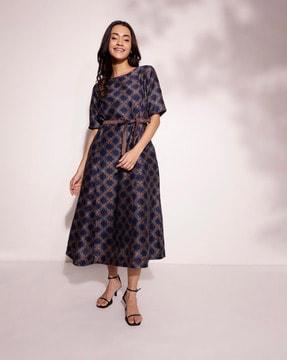 women geometric print fit & flare dress