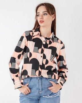 women geometric print fitted shirt