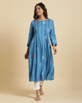 women geometric print flared kurta