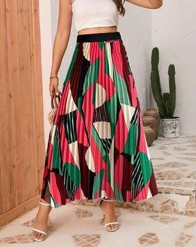 women geometric print flared skirt with elasticated waist