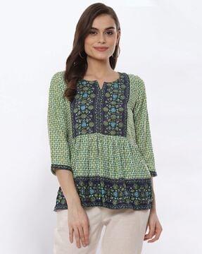 women geometric print flared tunic