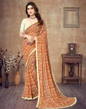 women geometric print georgette saree