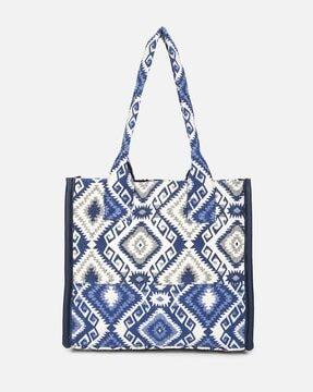 women geometric print handbag with magnet closure