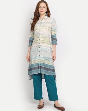 women geometric print high-low straight kurta