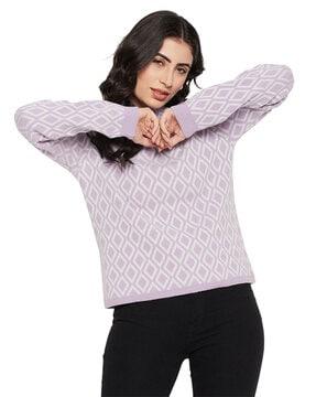 women geometric print high-neck pullover