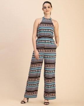 women geometric print jumpsuit with insert pockets