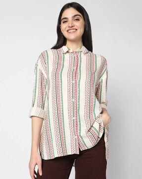 women geometric print loose fit shirt