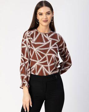 women geometric print loose fit top