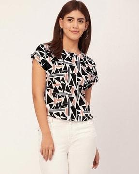 women geometric print loose fit top