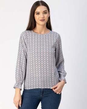 women geometric print loose fit top