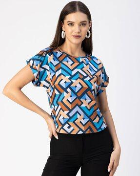 women geometric print loose fit top