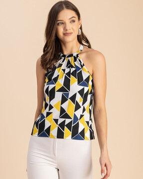 women geometric print loose fit top