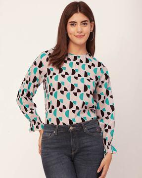 women geometric print loose fit top