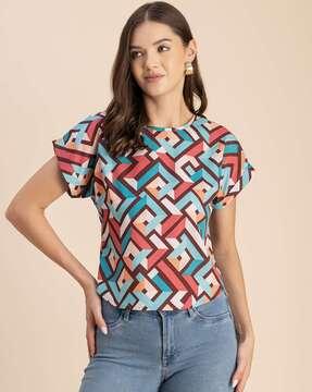 women geometric print loose fit top