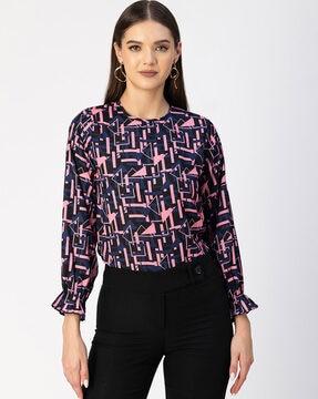 women geometric print loose fit top