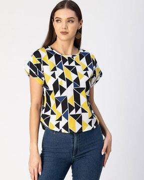 women geometric print loose fit top