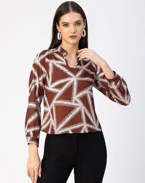 women geometric print loose fit top